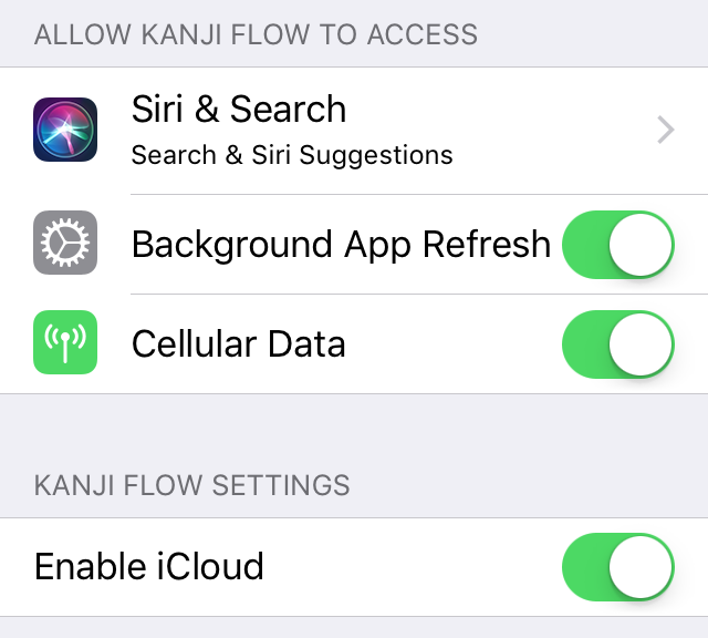 iOS & iCloud settings