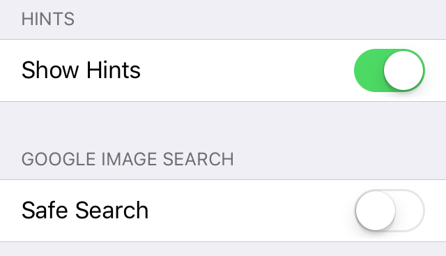 hints and safe search