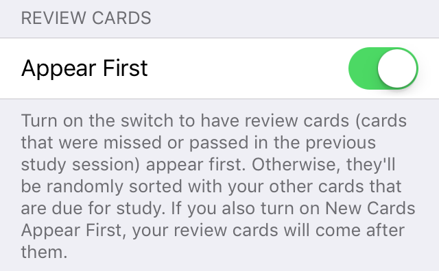 review cards setting